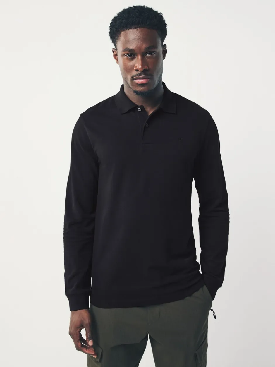 T-Shirts En Hemden|Poloshirts|Next - Slim Fit - Piqué polo met lange mouwen Zwart