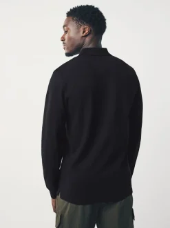T-Shirts En Hemden|Poloshirts|Next - Slim Fit - Piqué polo met lange mouwen Zwart