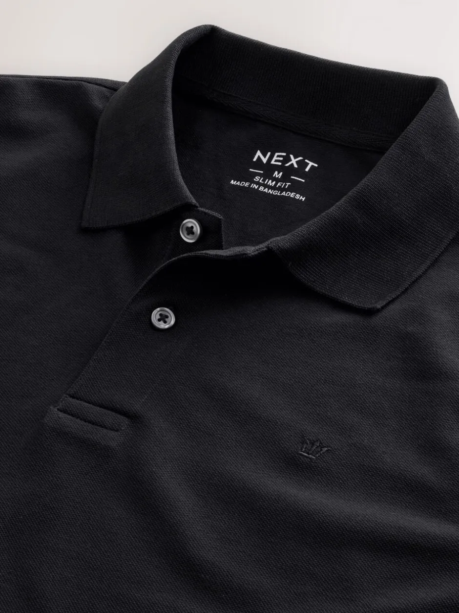 T-Shirts En Hemden|Poloshirts|Next - Slim Fit - Piqué polo met lange mouwen Zwart