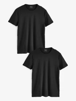 Ondergoed|Ondergoed|Next - Slim Fit - Set van 2 100% katoenen T-shirts met laagjes Zwart