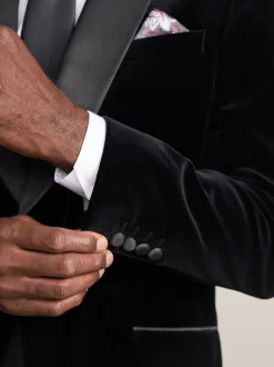 Smokings En Feestkleding|Next - Slim Fit - Signature Pontoglio Italiaanse fluwelen blazer met sjaalkraag Zwart