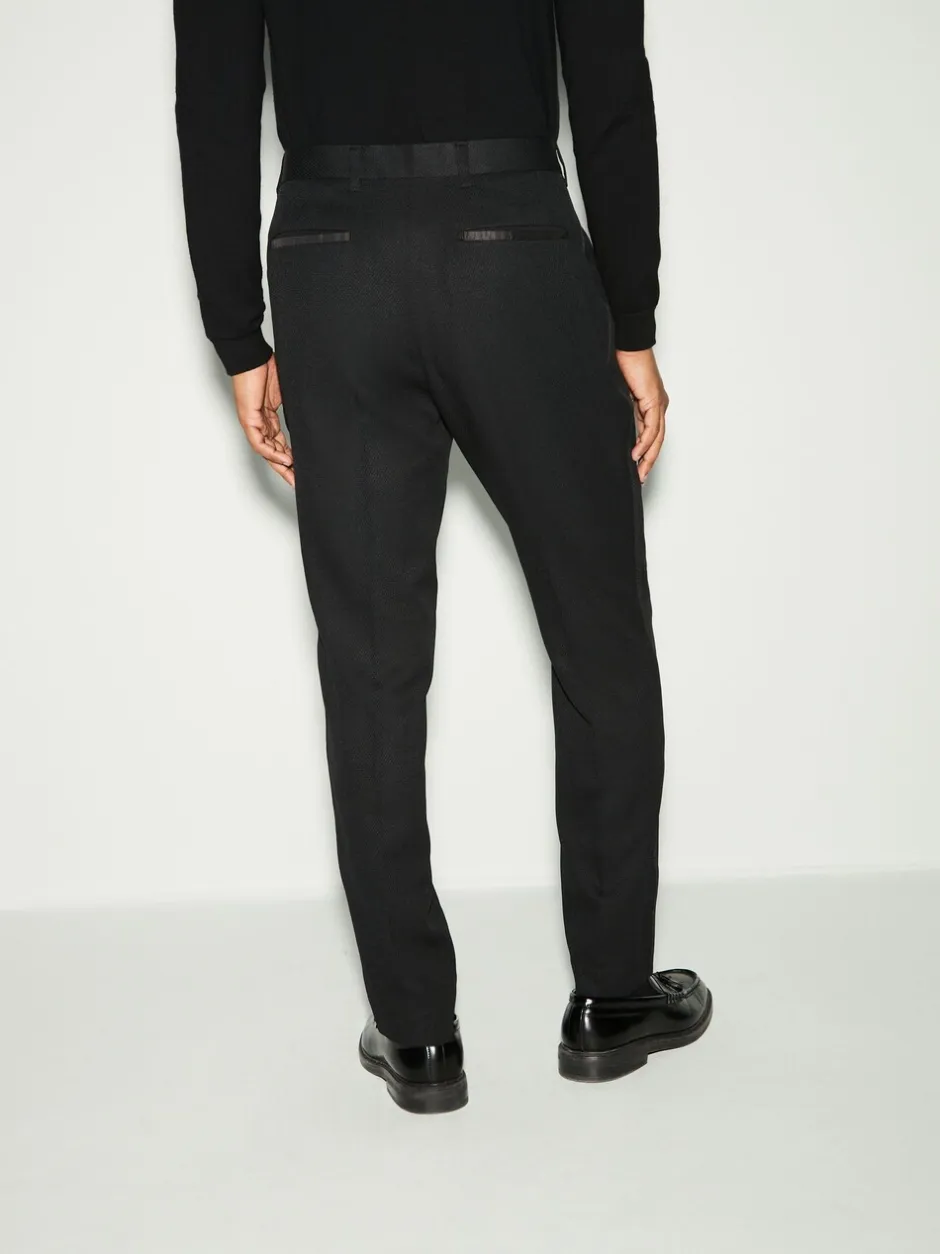 Smokings En Feestkleding|Broeken En Chino's|Next Zwart - Slim Fit - Smokingpantalon met biesdetail en textuur