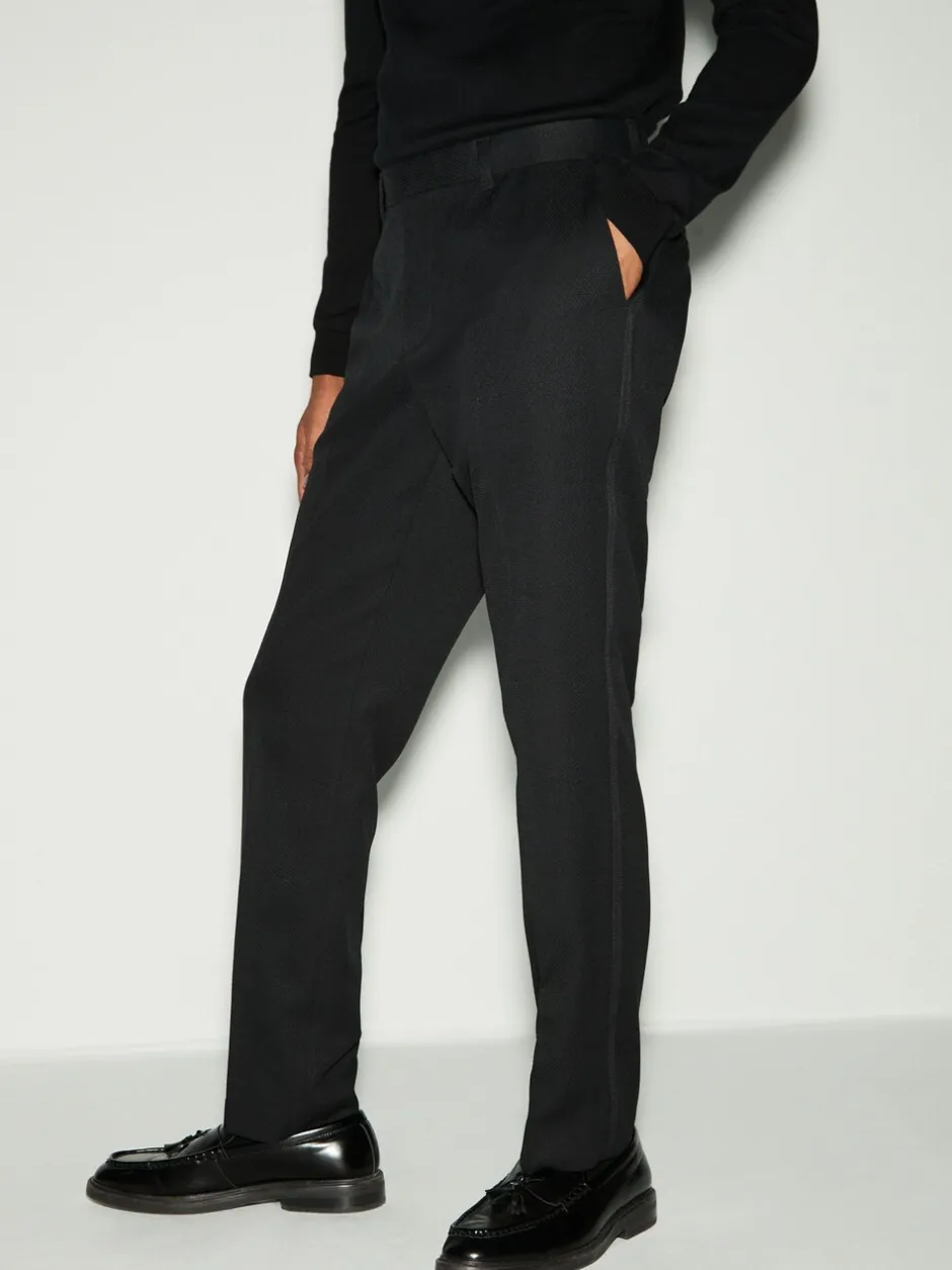 Smokings En Feestkleding|Broeken En Chino's|Next Zwart - Slim Fit - Smokingpantalon met biesdetail en textuur