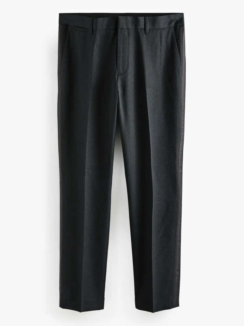 Smokings En Feestkleding|Broeken En Chino's|Next Zwart - Slim Fit - Smokingpantalon met biesdetail en textuur