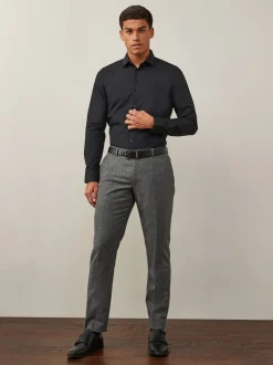 Formele Overhemden|Shirts*Next - Slim Fit - Strijkvrij net overhemd met enkele manchet Zwart