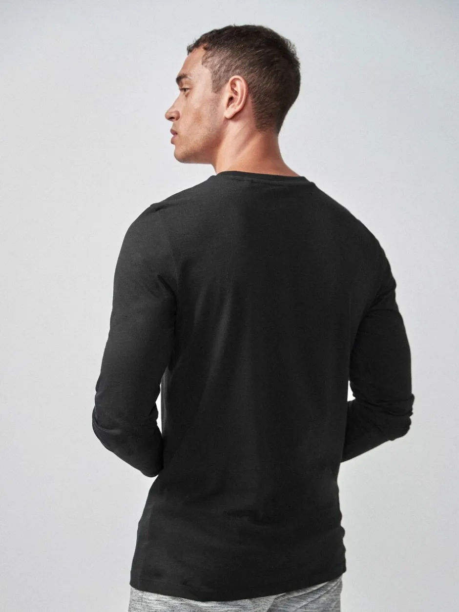 T-Shirts En Hemden*Next - Slim Fit - T-shirt met lange mouwen en ronde hals Zwart