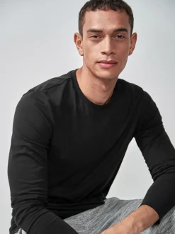 T-Shirts En Hemden*Next - Slim Fit - T-shirt met lange mouwen en ronde hals Zwart