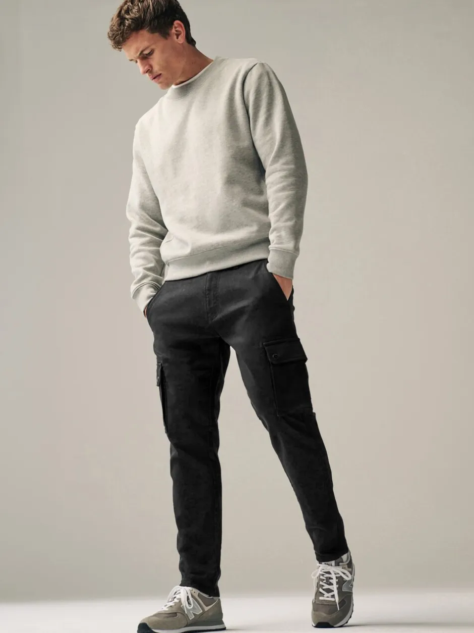 Broeken En Chino's*Next - Slim Fit Motionflex Strech Cargo Trousers Zwart