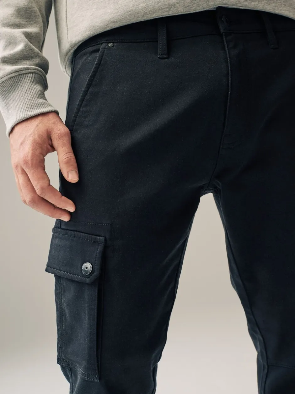 Broeken En Chino's*Next - Slim Fit Motionflex Strech Cargo Trousers Zwart