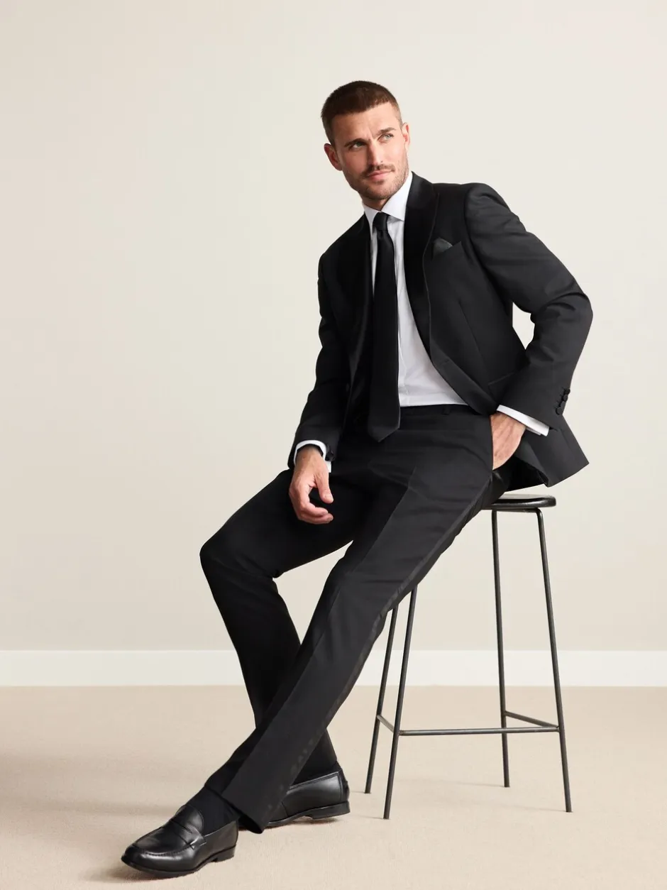 Smokings En Feestkleding*Next Zwart - Slim Fit Signature Nova Fides 100% Italian Wool Tuxedo Suit Trousers