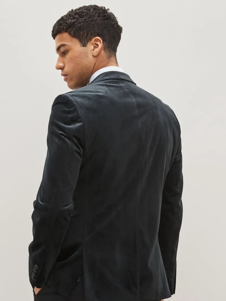 Blazers En Business-Jasjes|Smokings En Feestkleding*Next Zwart - Slim-fit fluwelen blazer met dubbele rij knopen