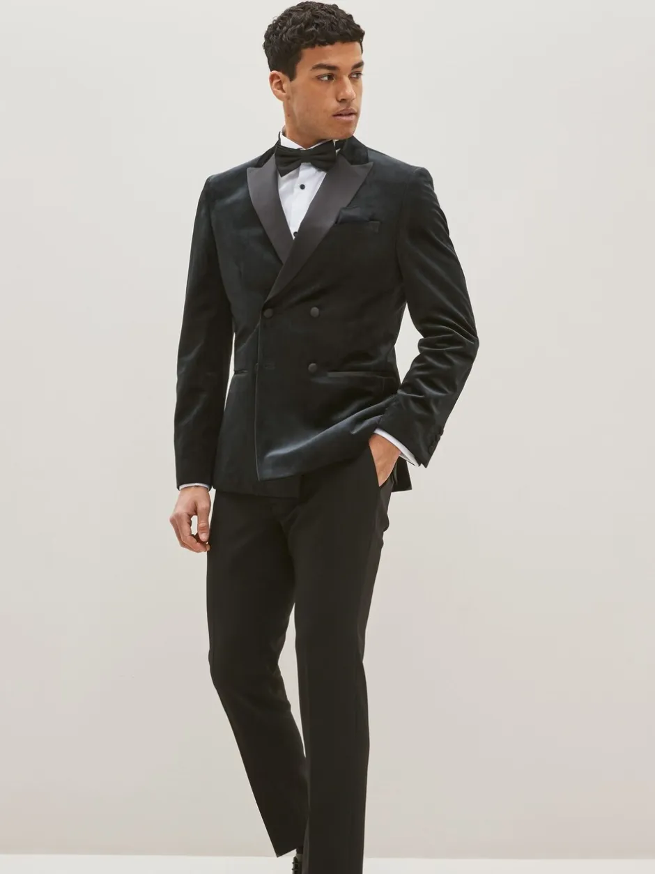 Blazers En Business-Jasjes|Smokings En Feestkleding*Next Zwart - Slim-fit fluwelen blazer met dubbele rij knopen