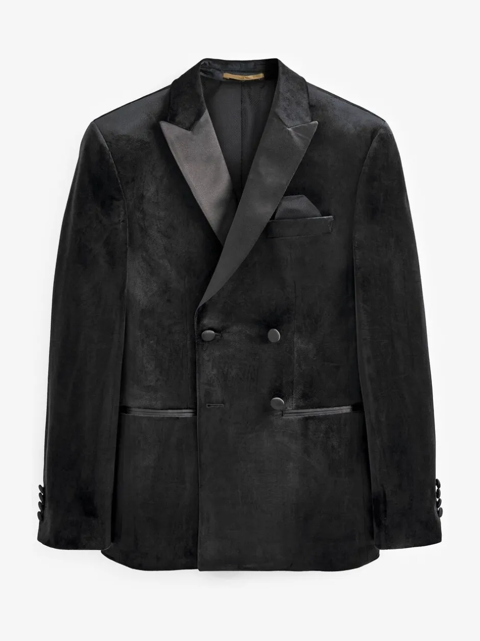 Blazers En Business-Jasjes|Smokings En Feestkleding*Next Zwart - Slim-fit fluwelen blazer met dubbele rij knopen