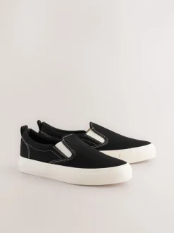 Sneakers*Next Zwart - Slip On Canvas Skater Trainers