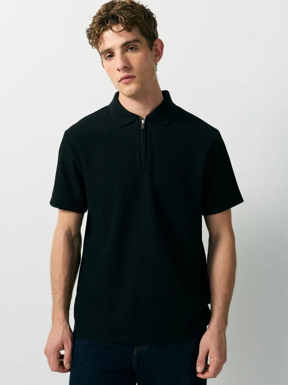 Poloshirts|Next - Smart poloshirt met textuur en rits Zwart