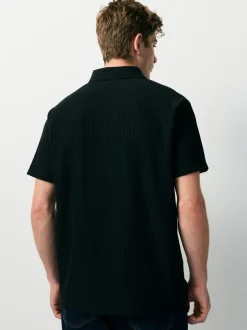 Poloshirts|Next - Smart poloshirt met textuur en rits Zwart