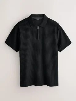 Poloshirts|Next - Smart poloshirt met textuur en rits Zwart