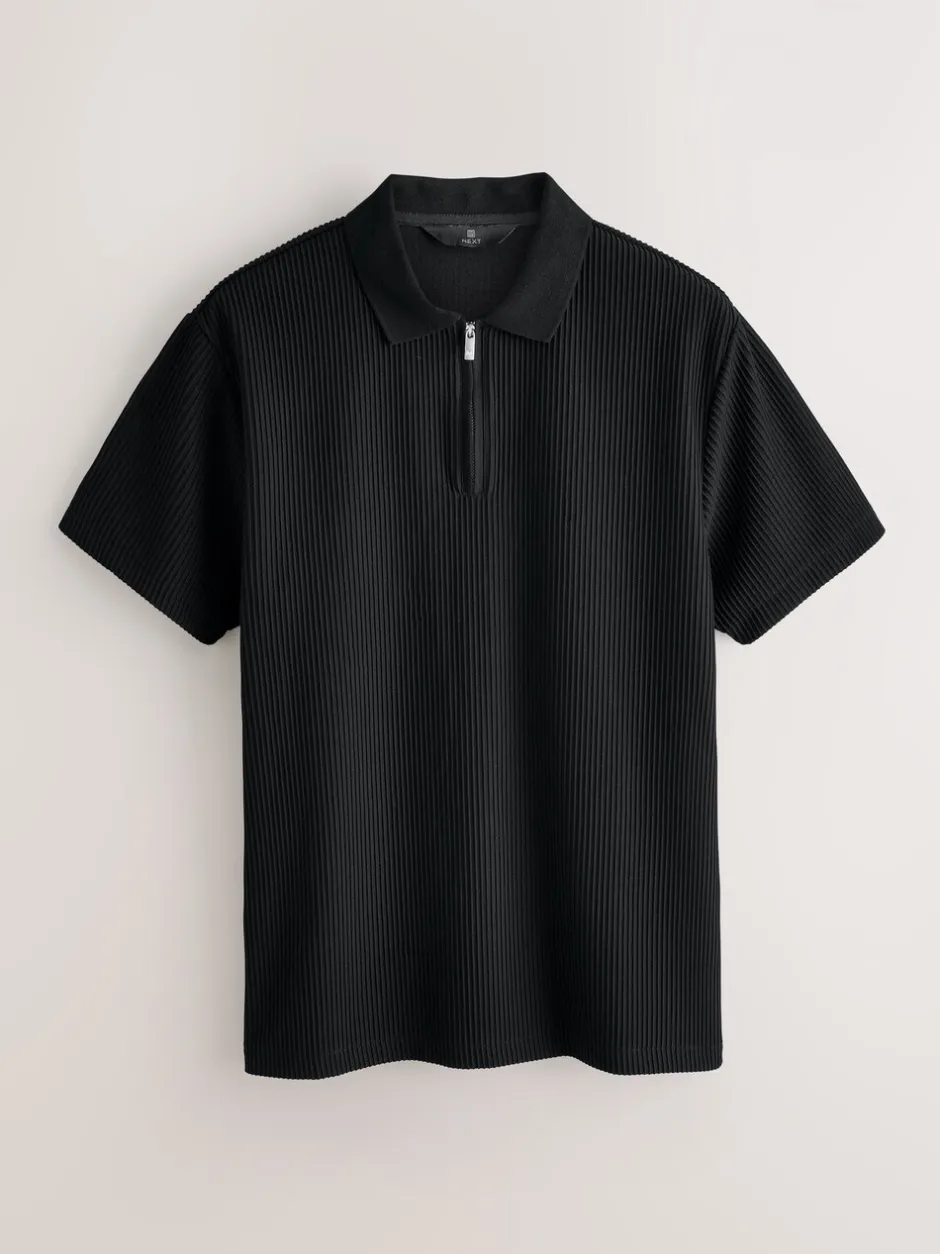 Poloshirts|Next - Smart poloshirt met textuur en rits Zwart