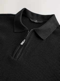 Poloshirts|Next - Smart poloshirt met textuur en rits Zwart