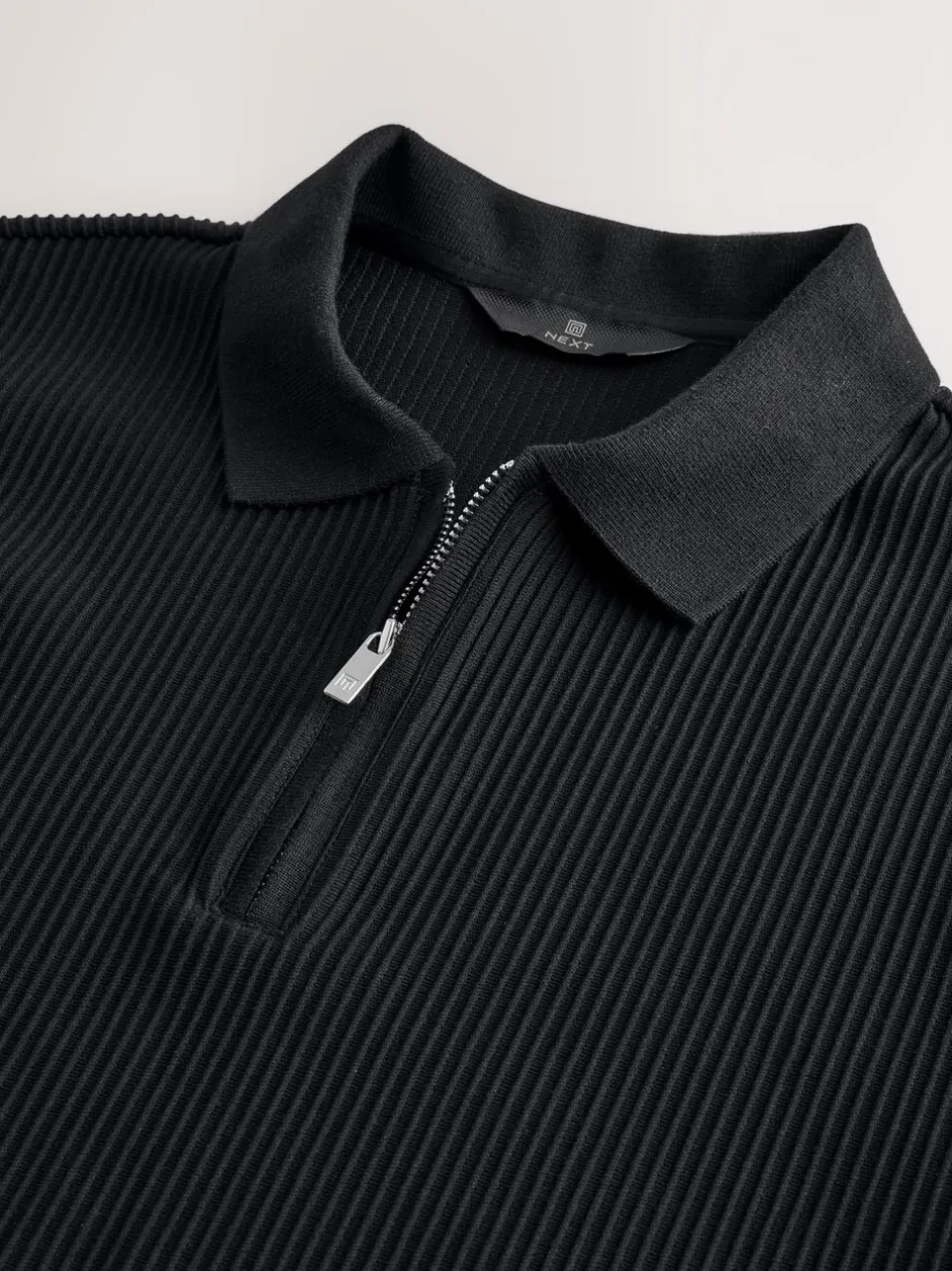 Poloshirts|Next - Smart poloshirt met textuur en rits Zwart