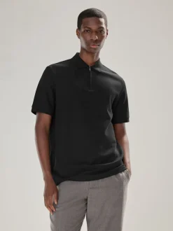 Poloshirts*Next - Smart poloshirt met textuur en rits Zwart
