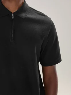 Poloshirts*Next - Smart poloshirt met textuur en rits Zwart