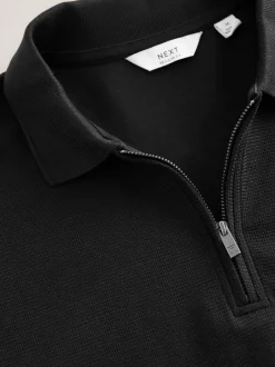Poloshirts*Next - Smart poloshirt met textuur en rits Zwart