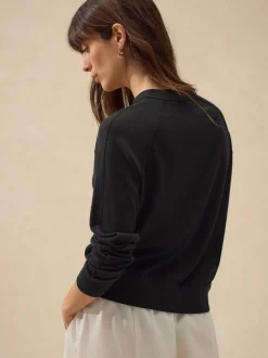 Gebreide Kleding|Next Zwart - Soft Touch V-hals Katoenrijk Vest met Knopen