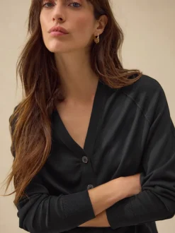 Gebreide Kleding|Next Zwart - Soft Touch V-hals Katoenrijk Vest met Knopen
