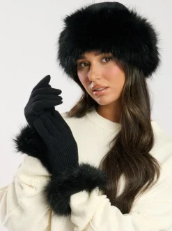 Mutsen, Handschoenen En Sjaals|South Beach - Faux Fur Hat And Glove Set Zwart