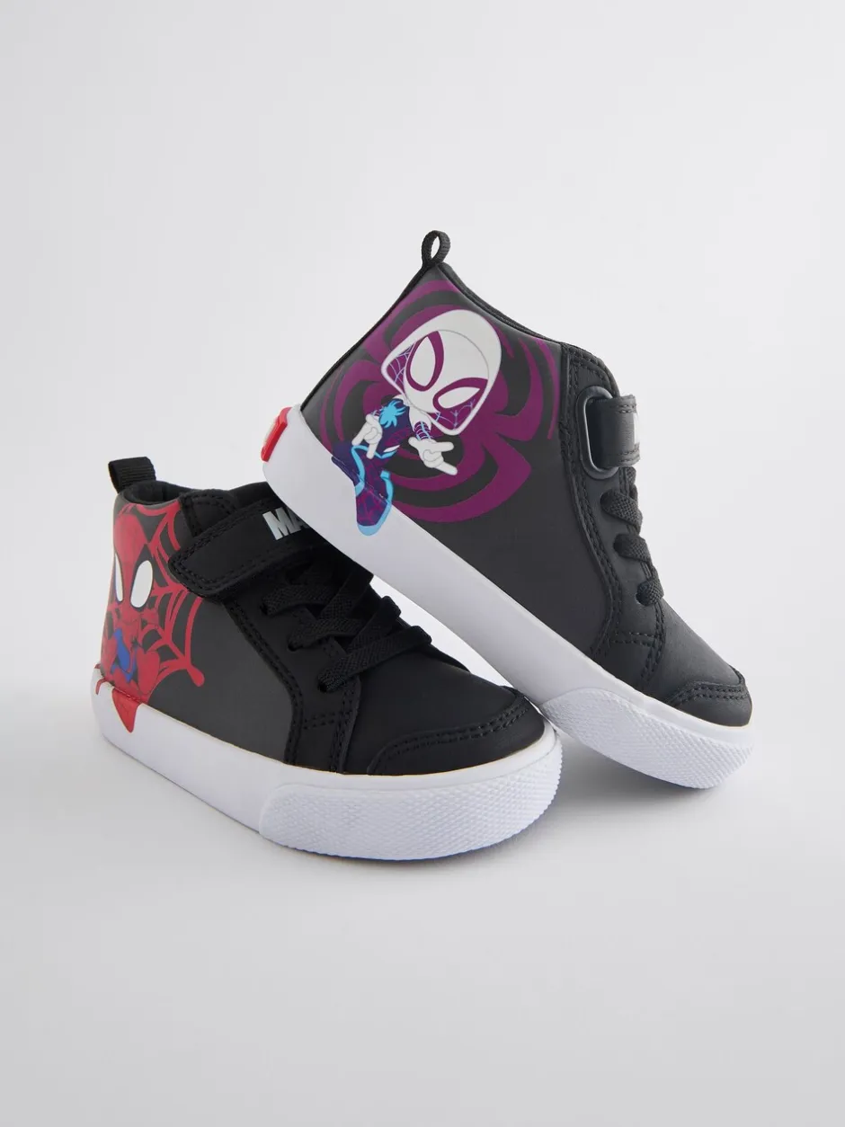 Boots|Next Zwart - Spidey And Friends laarzen met klittenbandsluiting en elastische veters