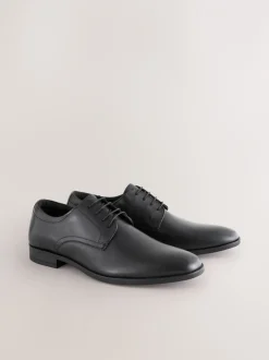 Schoenen|Formele Schoenen|Next - Standaard pasvorm - Egaal leren derbyschoenen Zwart