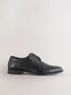 Schoenen|Formele Schoenen|Next - Standaard pasvorm - Egaal leren derbyschoenen Zwart