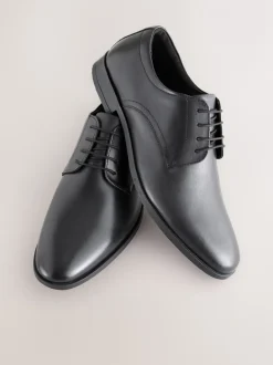 Schoenen|Formele Schoenen|Next - Standaard pasvorm - Egaal leren derbyschoenen Zwart