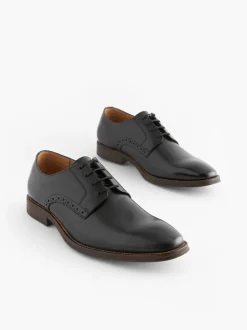 Formele Schoenen|Next - Standaard pasvorm - Leren derbyschoenen met contrasterende zool Zwart