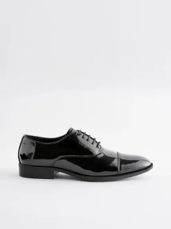 Schoenen|Formele Schoenen|Next Zwart - Standaard pasvorm - Lakleren Oxford-schoenen met neusstuk