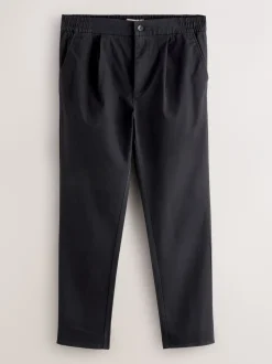 Broeken En Chino's|Next - Straight fit - Pleated Stretch Chinos Trousers With Elasticated Waist Zwart