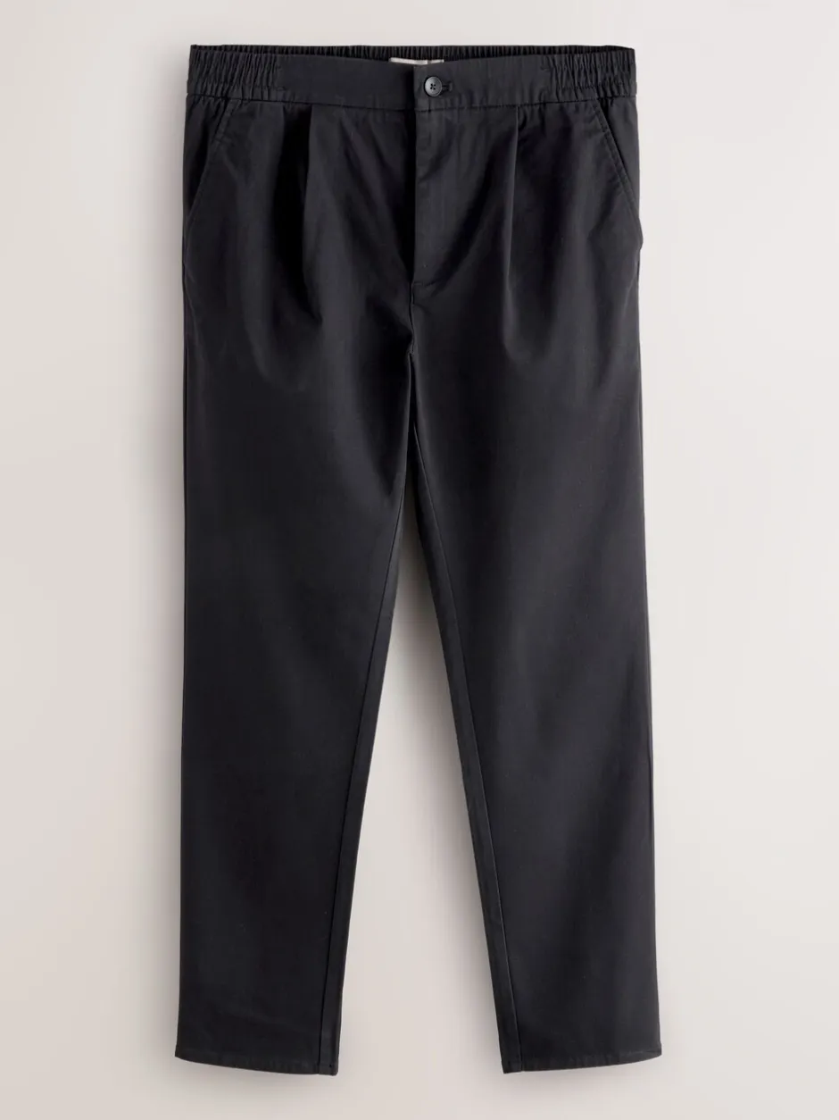 Broeken En Chino's|Next - Straight fit - Pleated Stretch Chinos Trousers With Elasticated Waist Zwart
