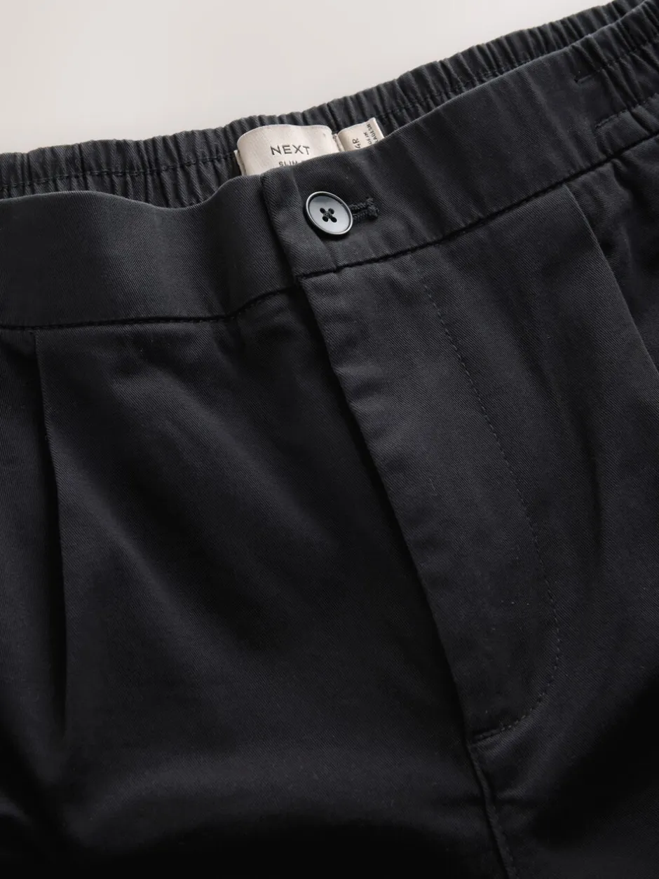 Broeken En Chino's|Next - Straight fit - Pleated Stretch Chinos Trousers With Elasticated Waist Zwart