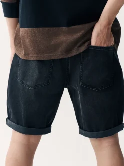 Shorts|Next - Straight fit - Stretch denim short Zwart