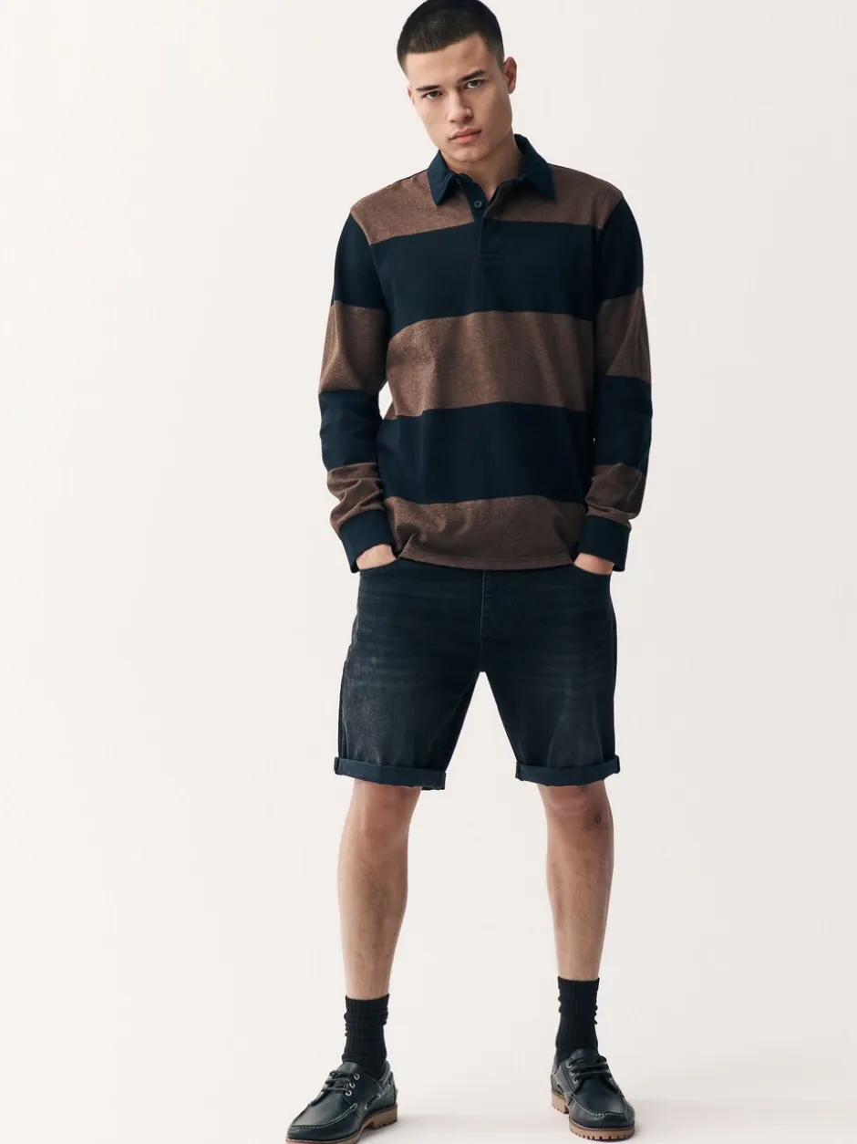 Shorts|Next - Straight fit - Stretch denim short Zwart