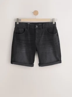 Shorts|Next - Straight fit - Stretch denim short Zwart