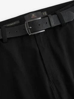 Broeken En Chino's*Next - Straight fit - Zachte chino met riem Zwart