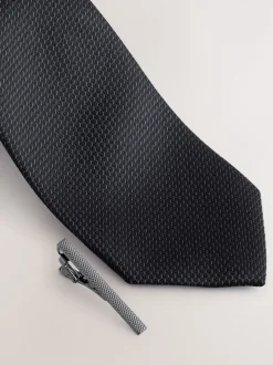 Stropdassen En Pochets*Next Zwart - Stropdas met textuur en dasspeld
