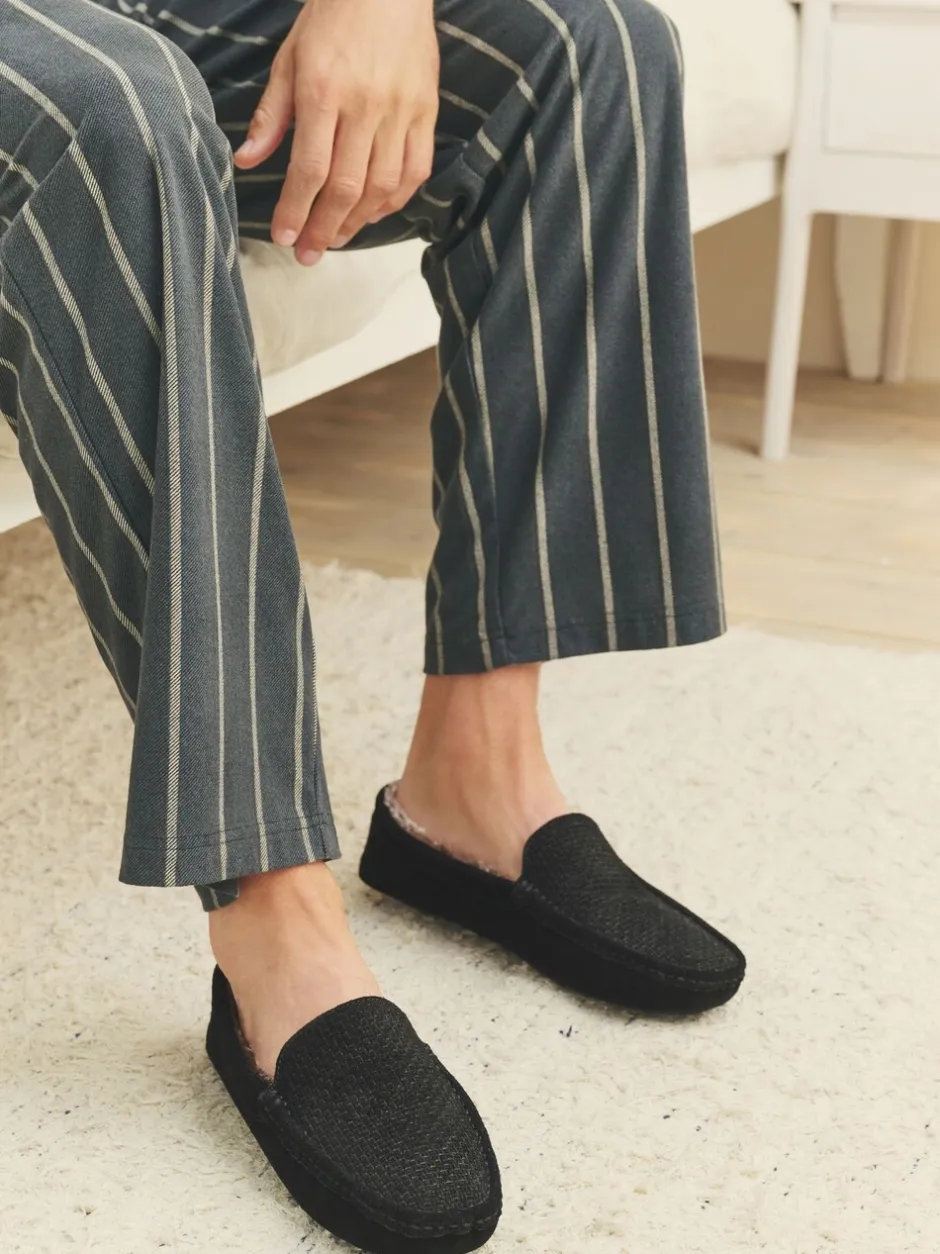 Pantoffels|Next - Suède mocassinpantoffels met voering van imitatiebont Zwart