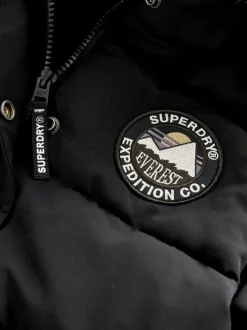 Jassen, Jacks En Kinderwagenpakjes|Schoolkleding*Superdry - - Everest lange gewatteerde jas Zwart