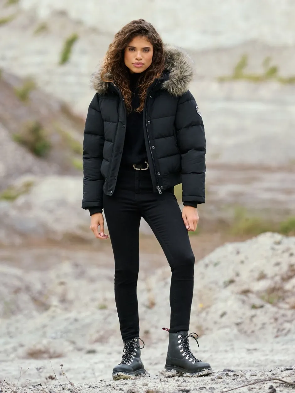 Jassen En Jacks*Superdry Zwart - Everest bomberjack met capuchon