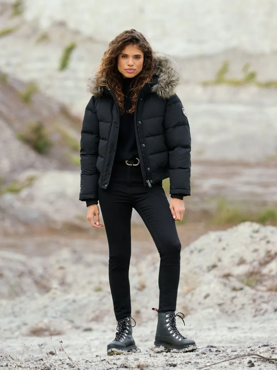 Jassen En Jacks*Superdry Zwart - Everest bomberjack met capuchon