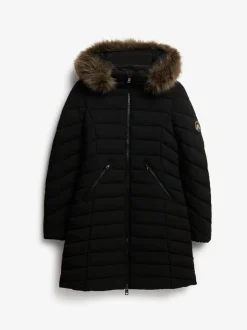 Jassen En Jacks|Superdry Zwart - Fuji Faux Hood Mid Length Coat