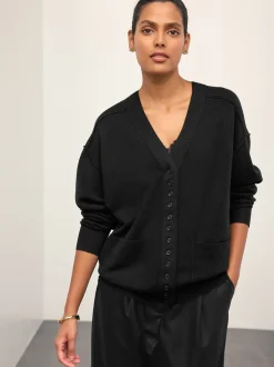 Gebreide Kleding|Next Zwart - Superzacht V-hals vest met zakken